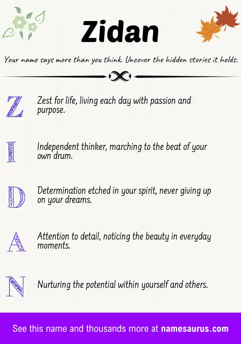 Acrostic poem about Zidan.