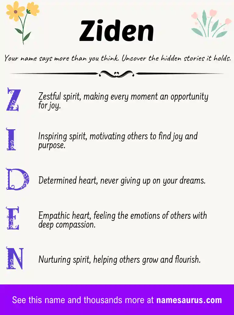 Acrostic poem about Ziden.