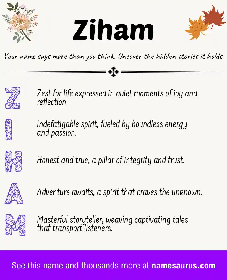 Acrostic poem about Ziham.