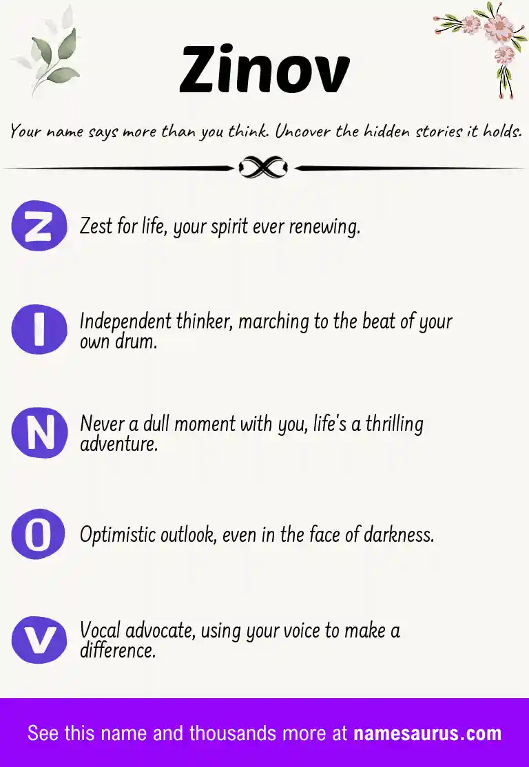 Acrostic poem about Zinov.