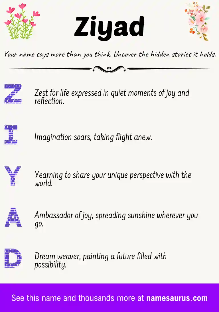 Acrostic poem about Ziyad.