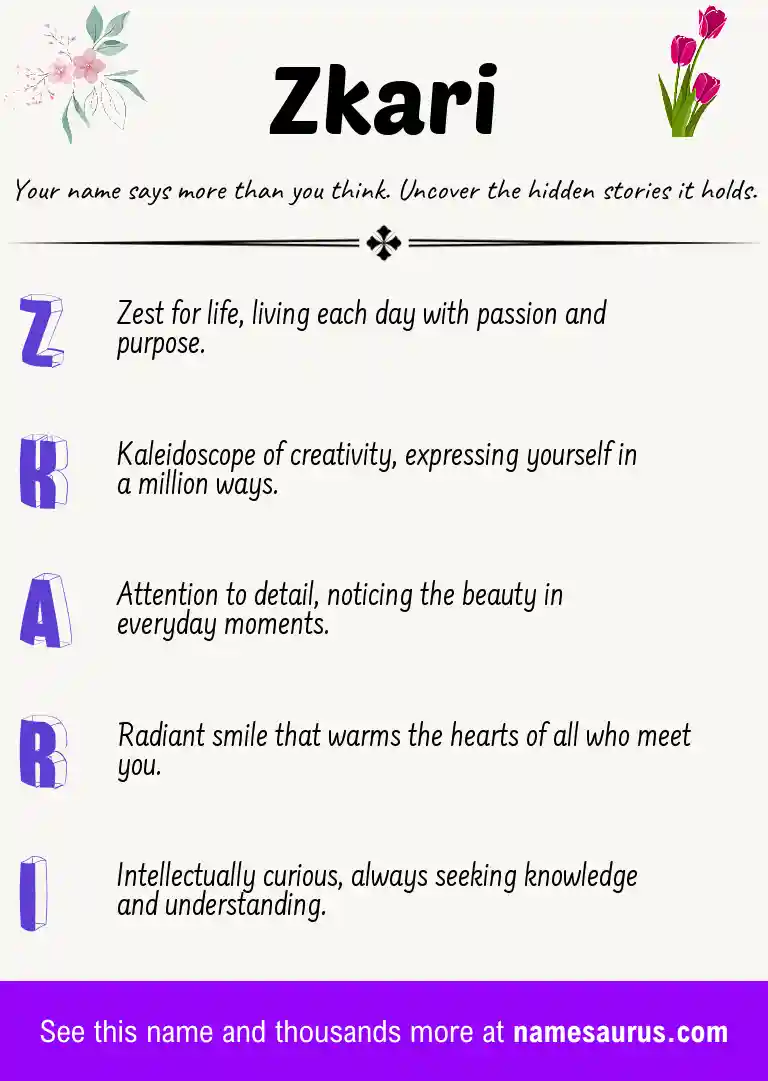 Acrostic poem about Zkari.