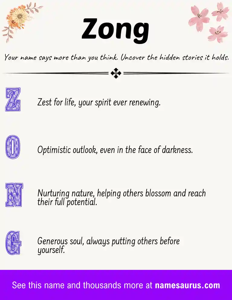 Acrostic poem about Zong.