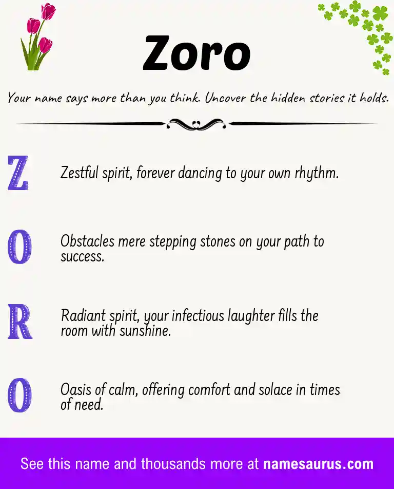 Acrostic poem about Zoro.