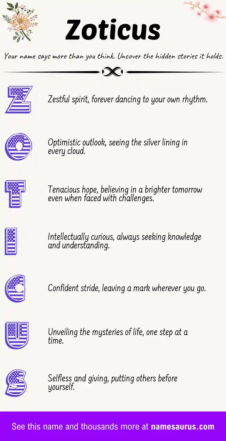 Acrostic poem about Zoticus.