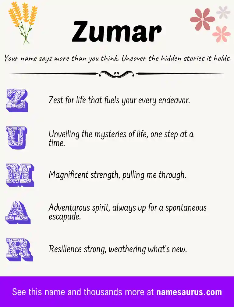 Acrostic poem about Zumar.
