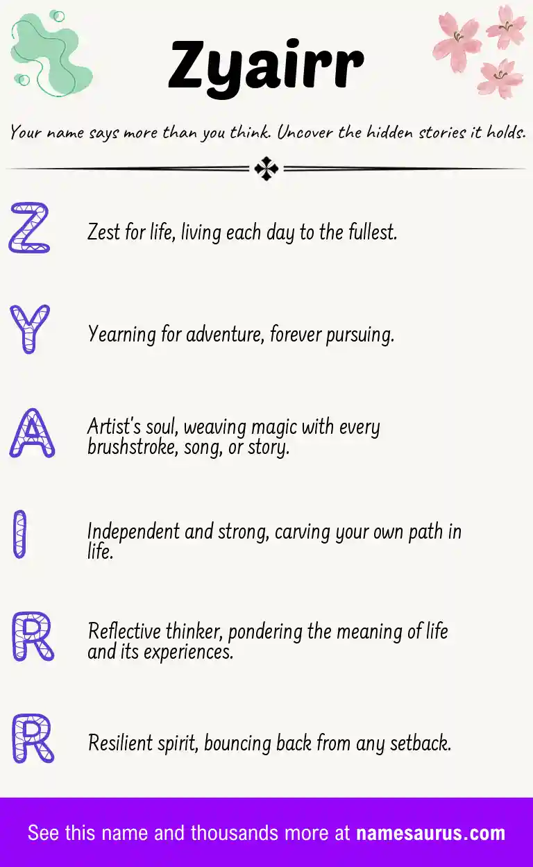 Acrostic poem about Zyairr.