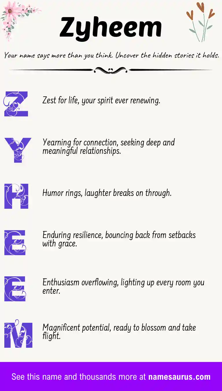Acrostic poem about Zyheem.
