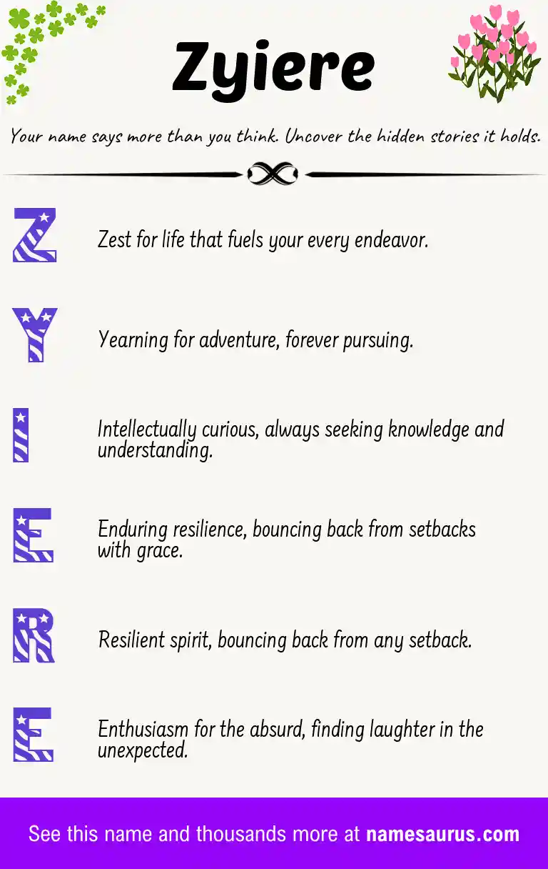 Acrostic poem about Zyiere.