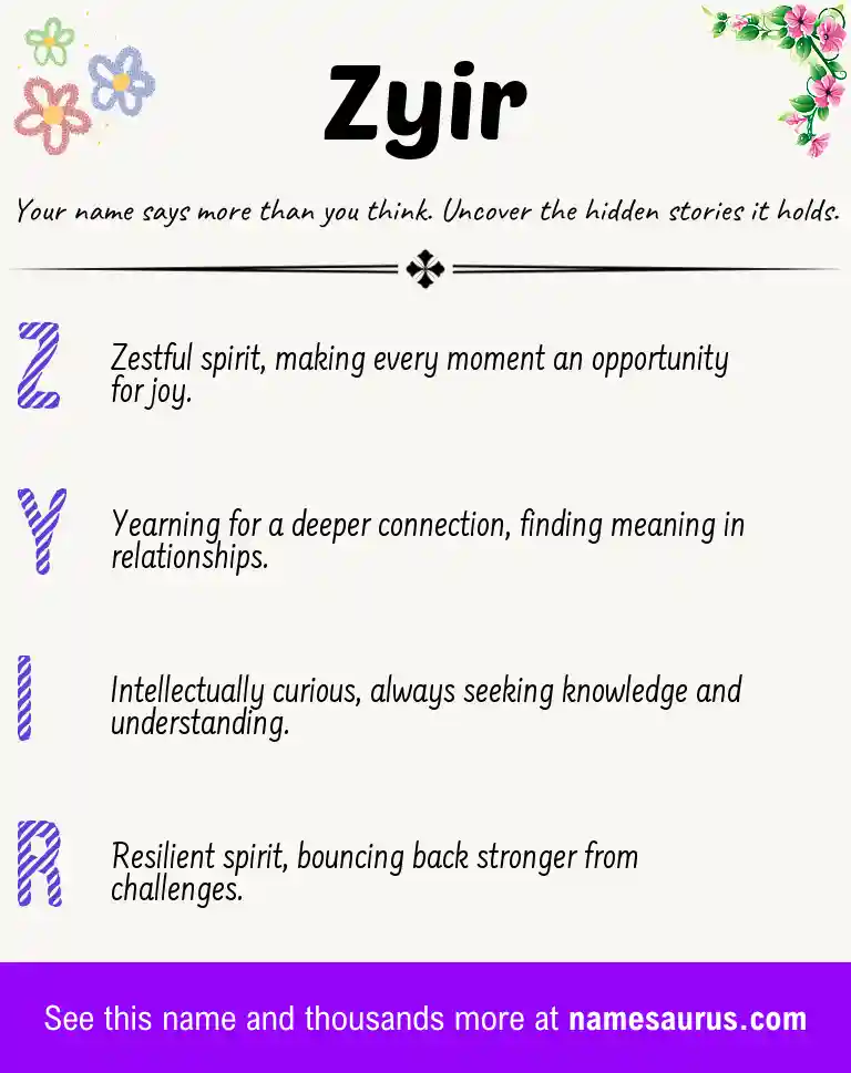Acrostic poem about Zyir.