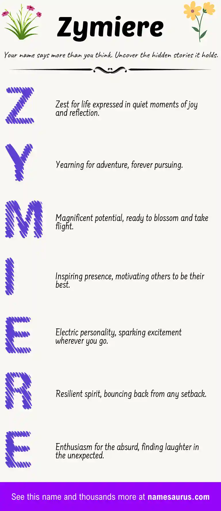 Acrostic poem about Zymiere.