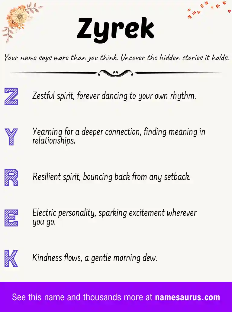 Acrostic poem about Zyrek.