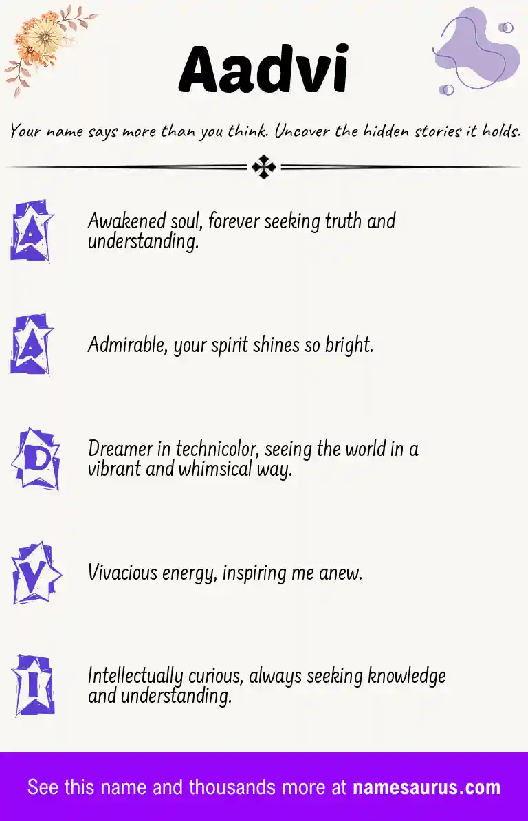 Acrostic poem about Aadvi.