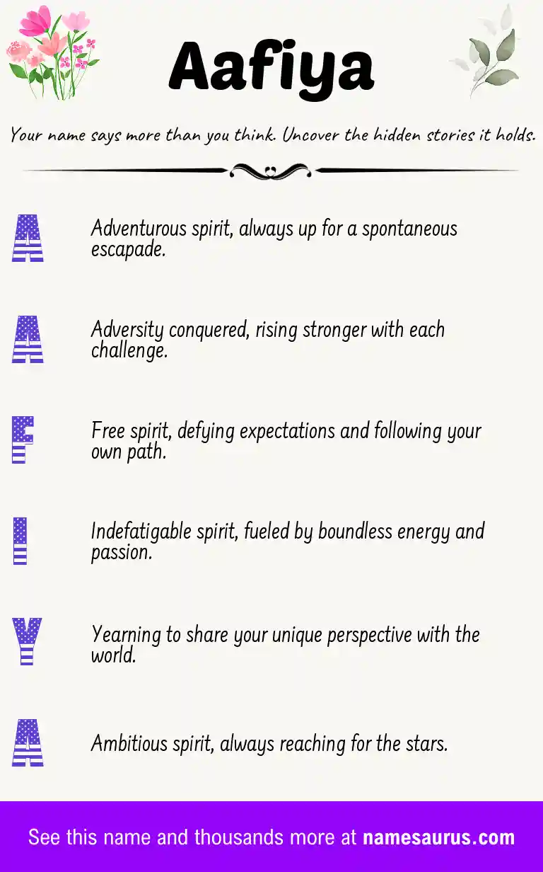 Acrostic poem about Aafiya.