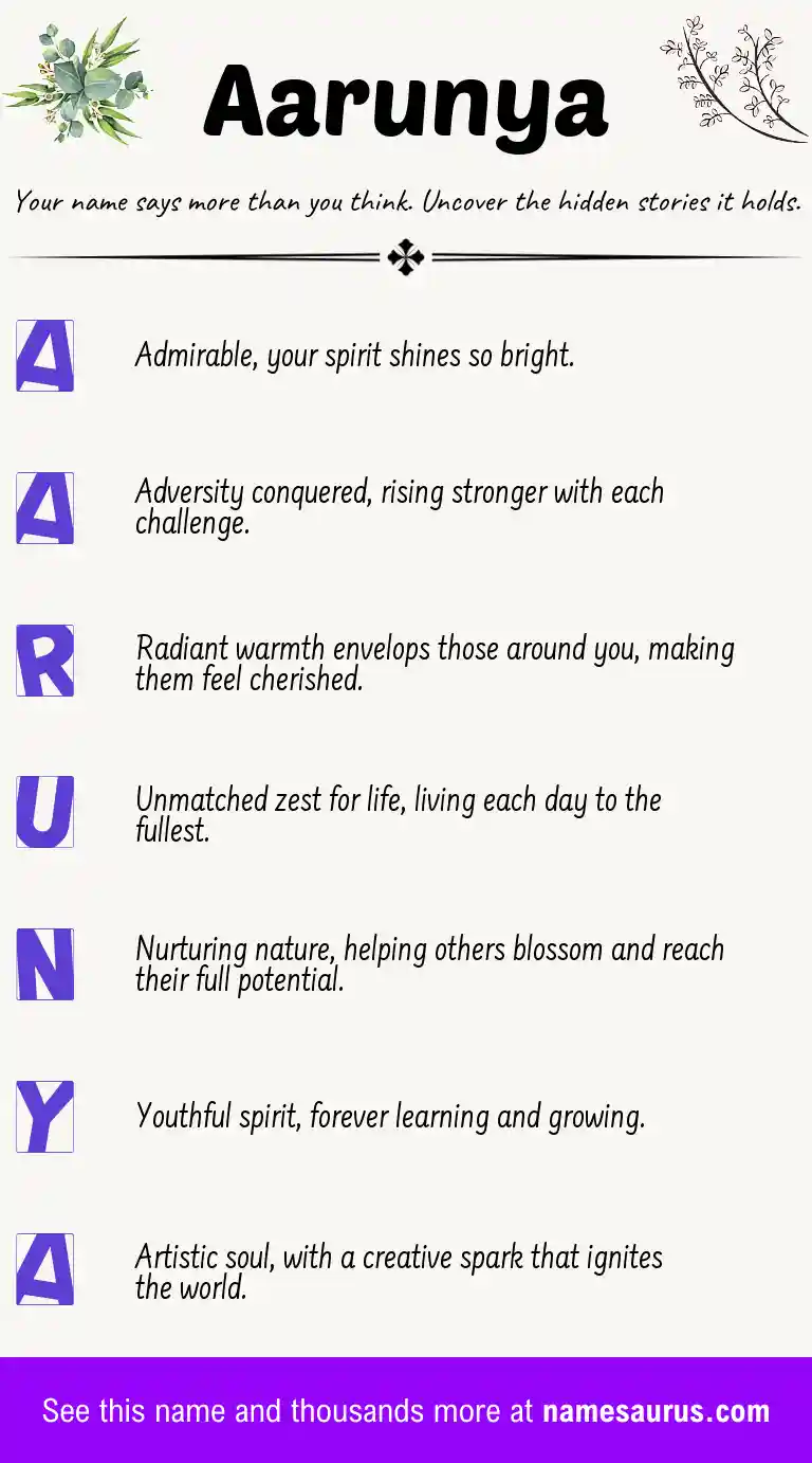Acrostic poem about Aarunya.