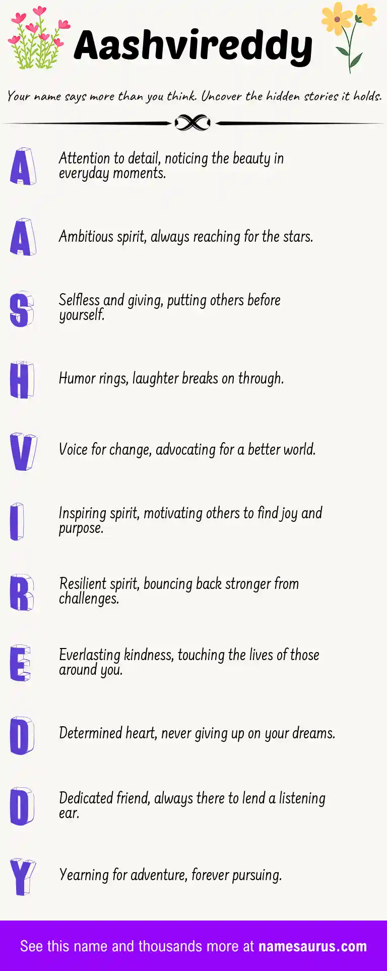 Acrostic poem about Aashvireddy.