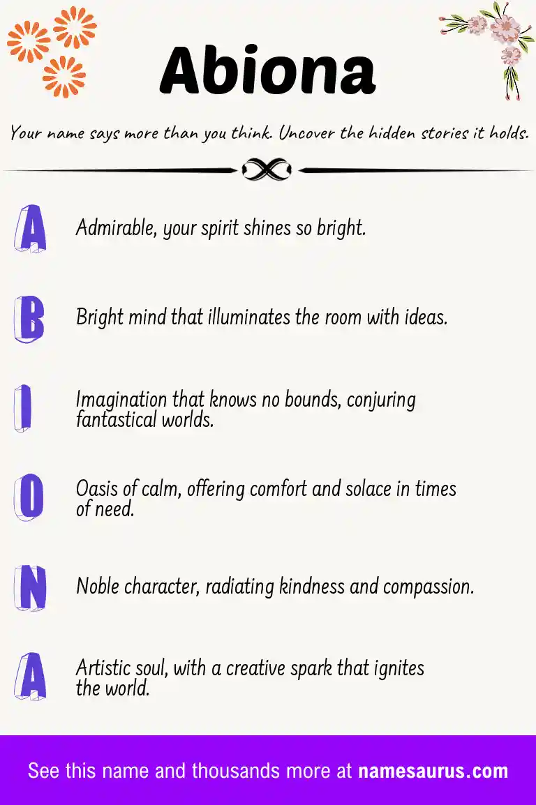 Acrostic poem about Abiona.