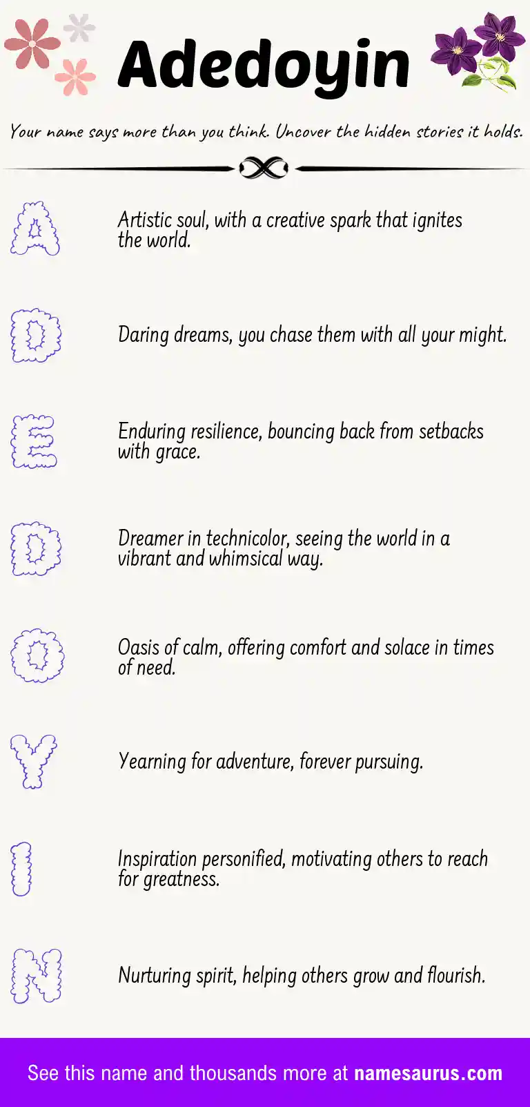 Acrostic poem about Adedoyin.