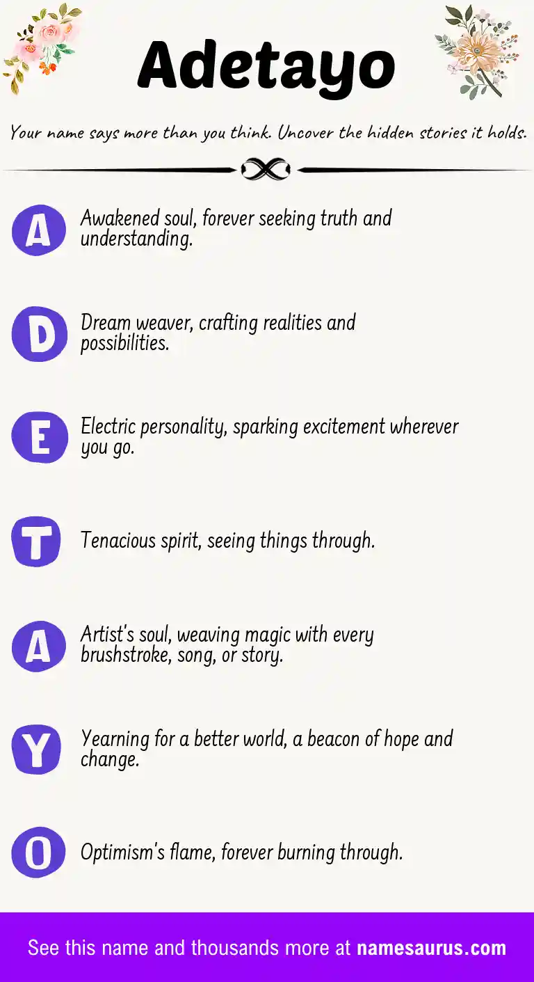 Acrostic poem about Adetayo.