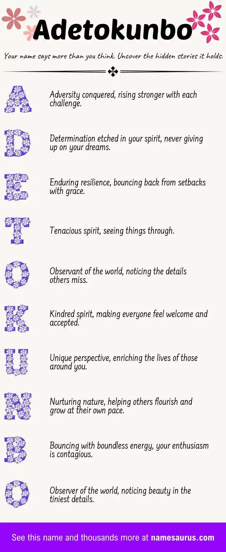 Acrostic poem about Adetokunbo.