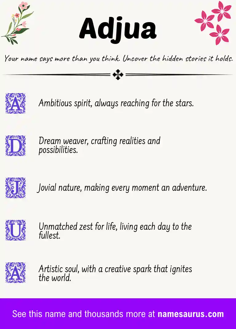 Acrostic poem about Adjua.