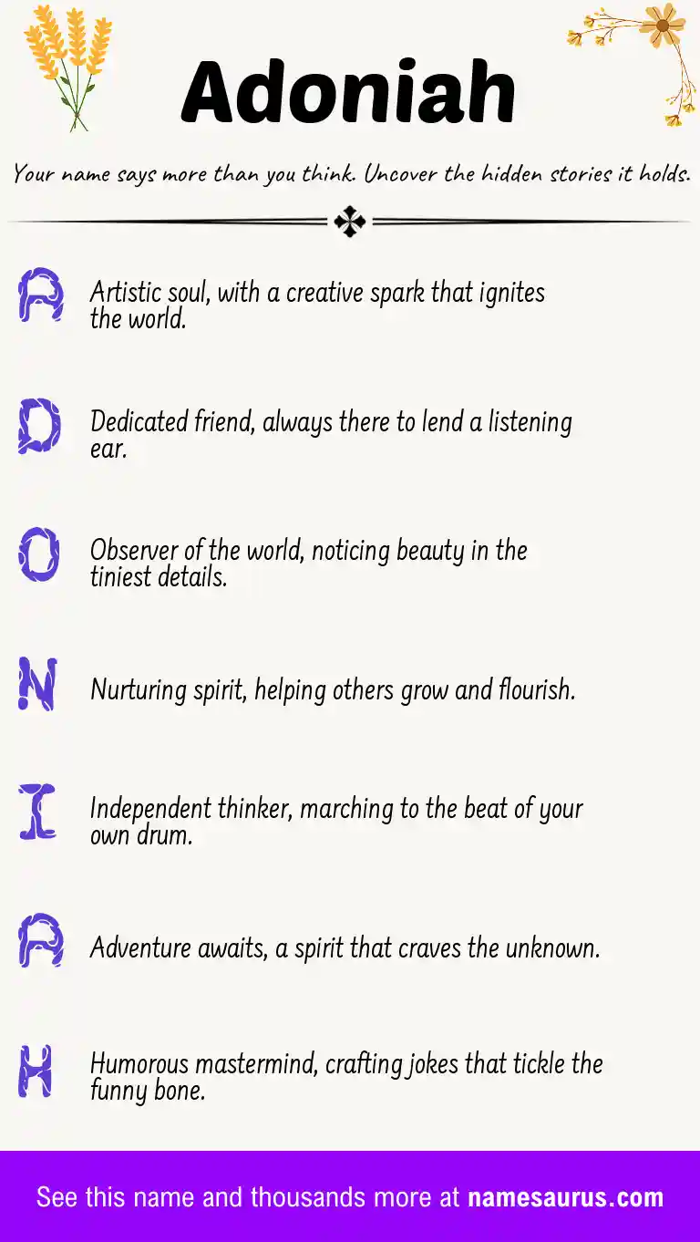 Acrostic poem about Adoniah.