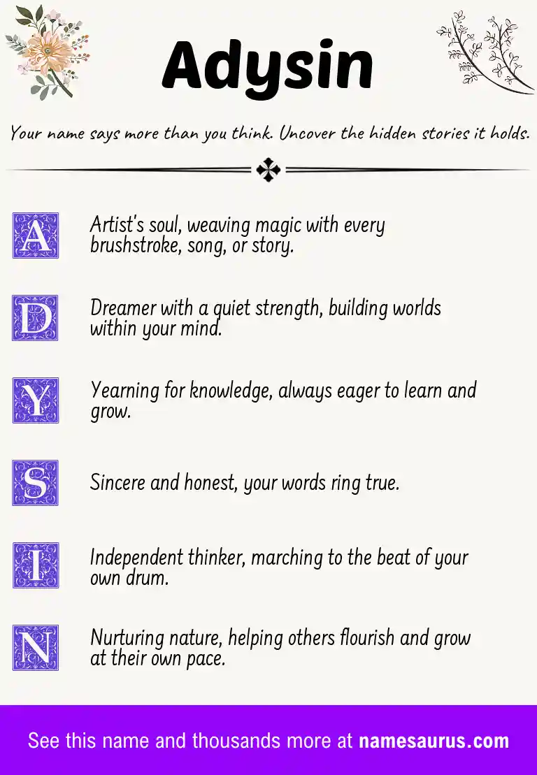 Acrostic poem about Adysin.