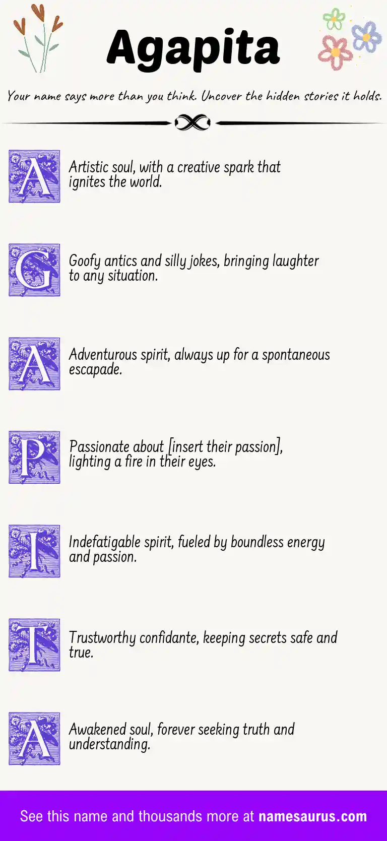 Acrostic poem about Agapita.