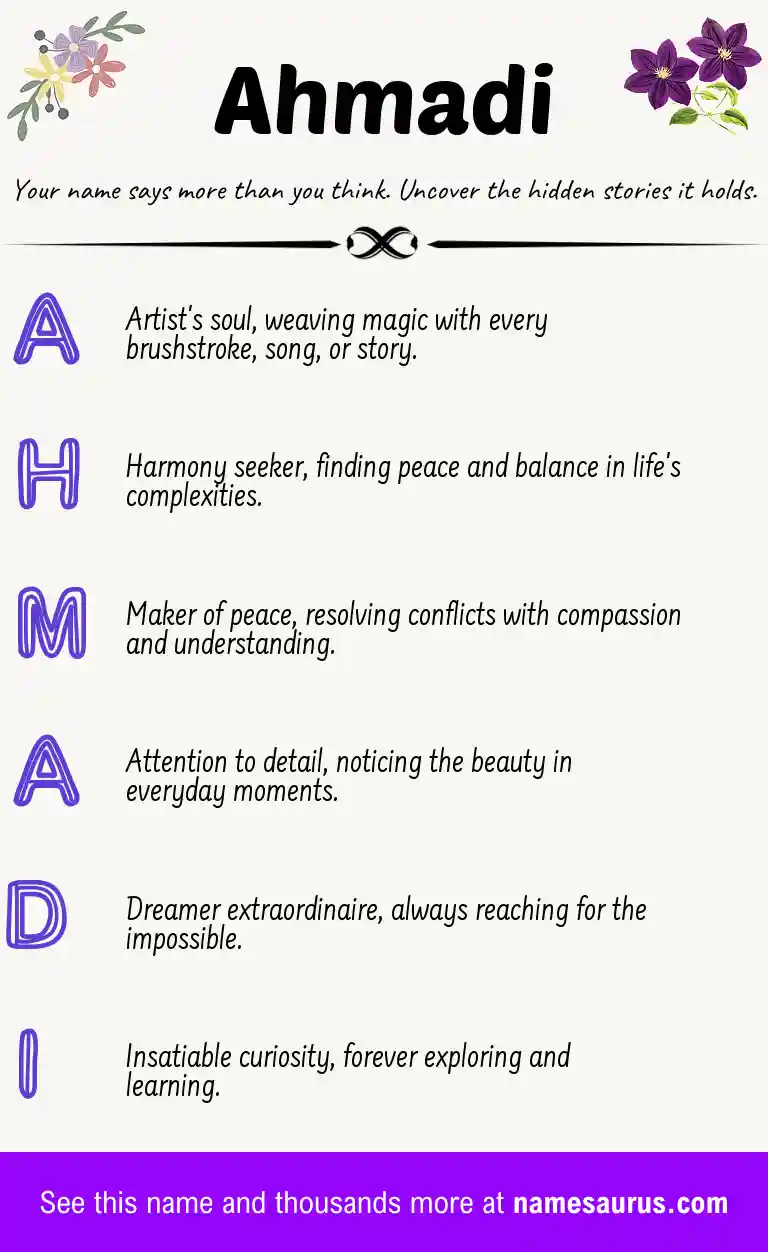 Acrostic poem about Ahmadi.