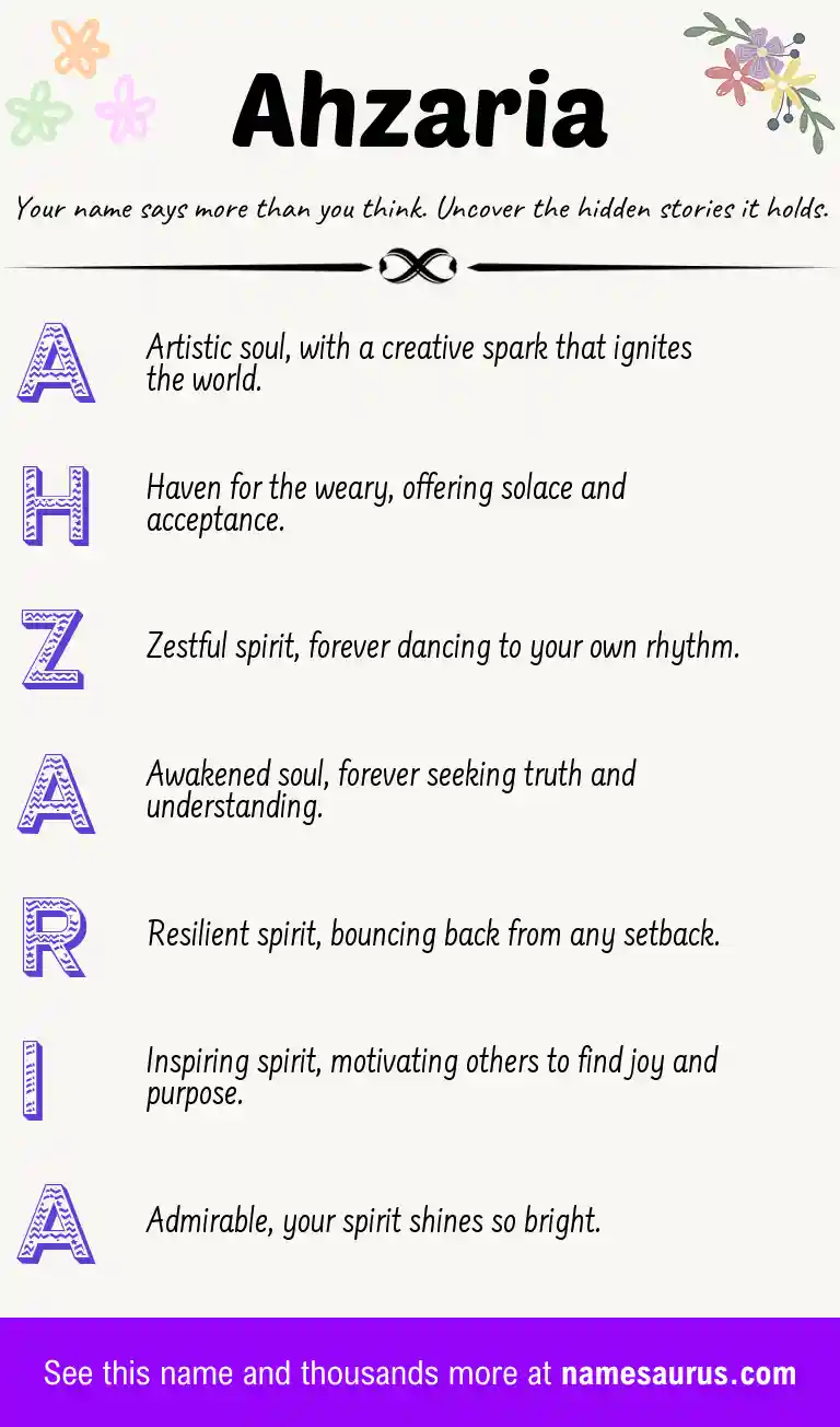Acrostic poem about Ahzaria.