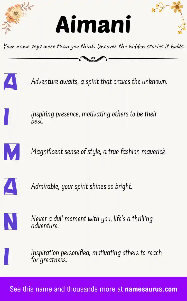 Acrostic poem about Aimani.