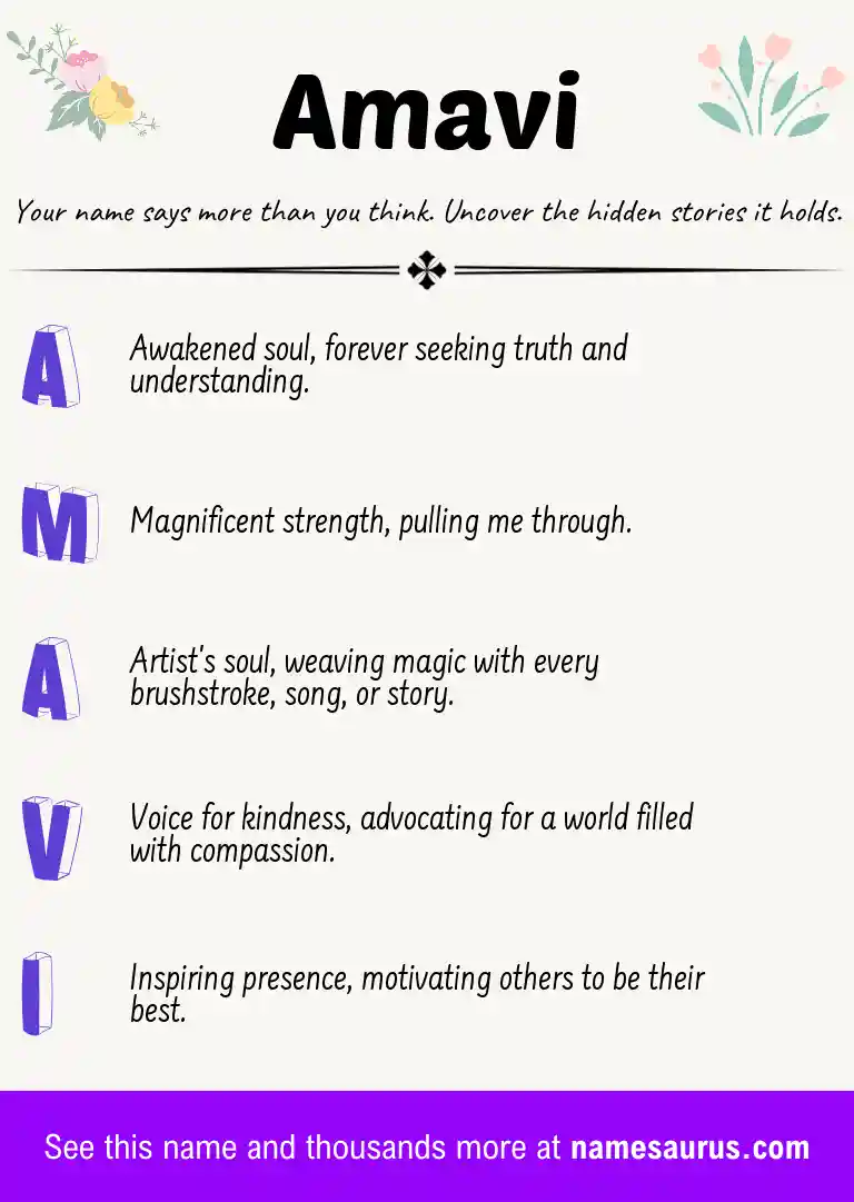 Acrostic poem about Amavi.