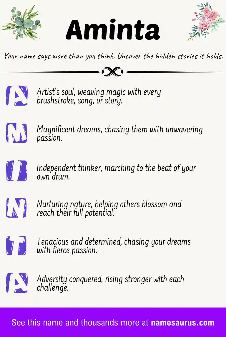 Acrostic poem about Aminta.