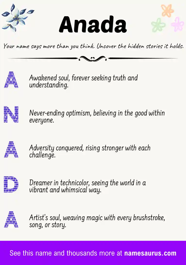 Acrostic poem about Anada.