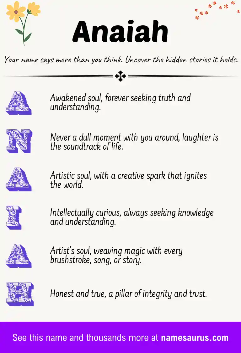 Acrostic poem about Anaiah.