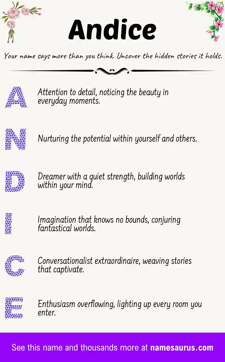 Acrostic poem about Andice.