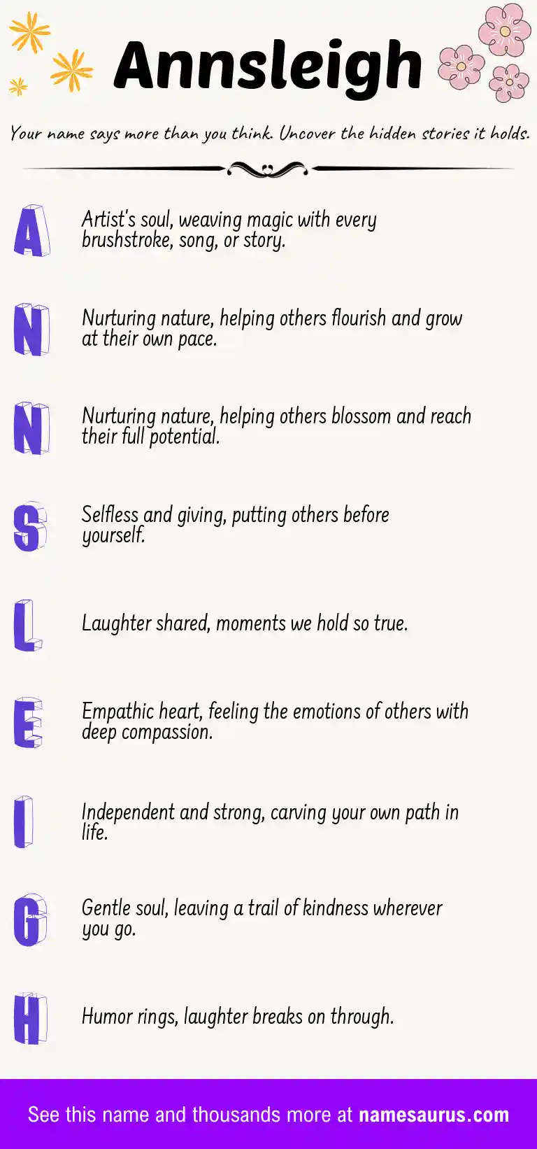 Acrostic poem about Annsleigh.