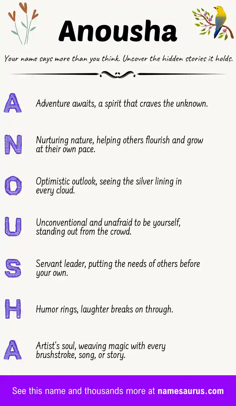 Acrostic poem about Anousha.