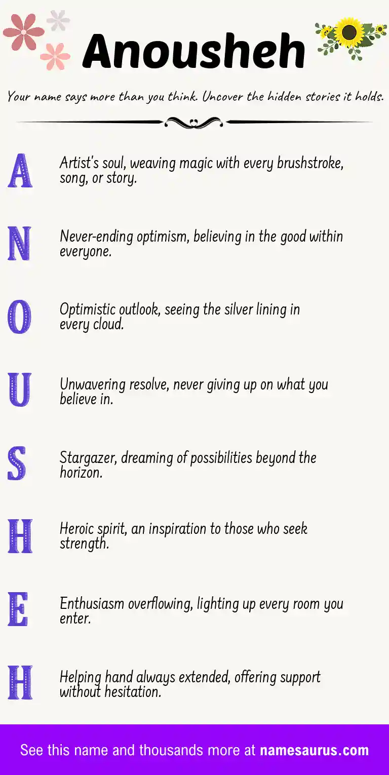 Acrostic poem about Anousheh.