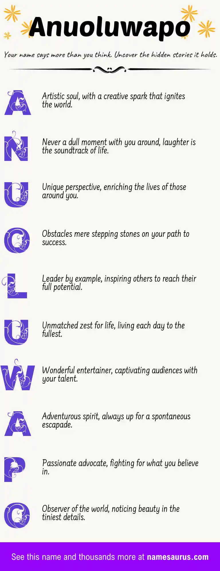 Acrostic poem about Anuoluwapo.