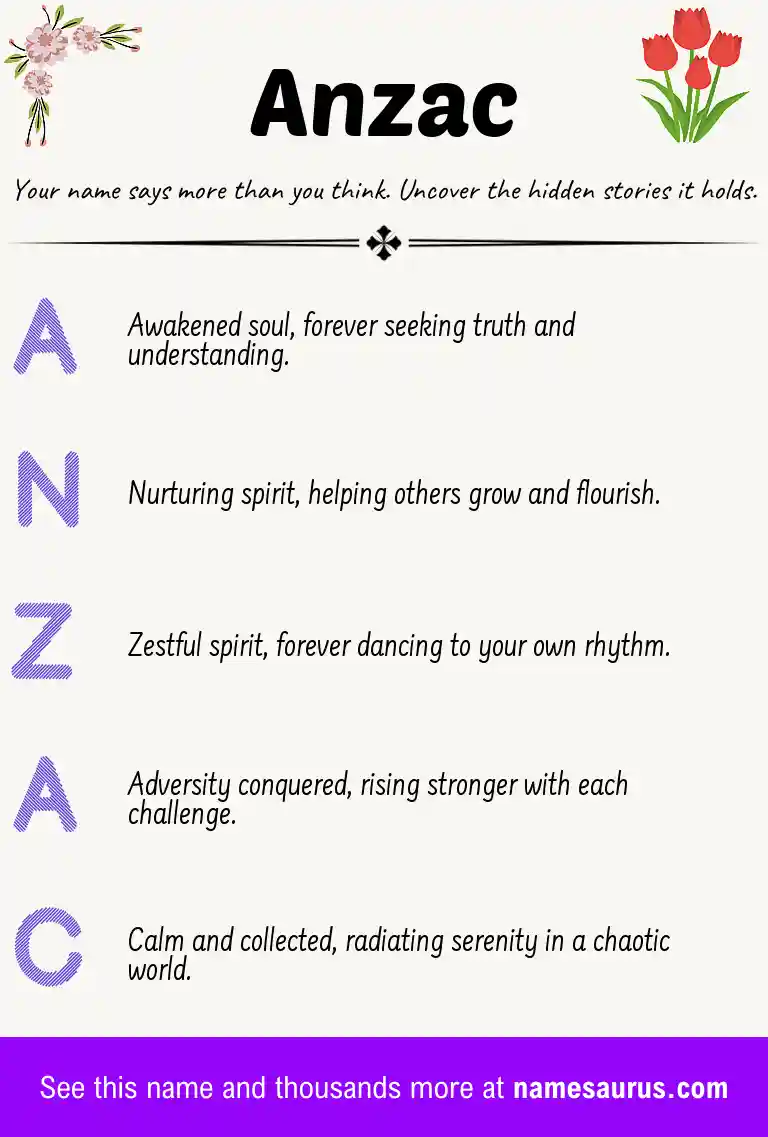 Acrostic poem about Anzac.