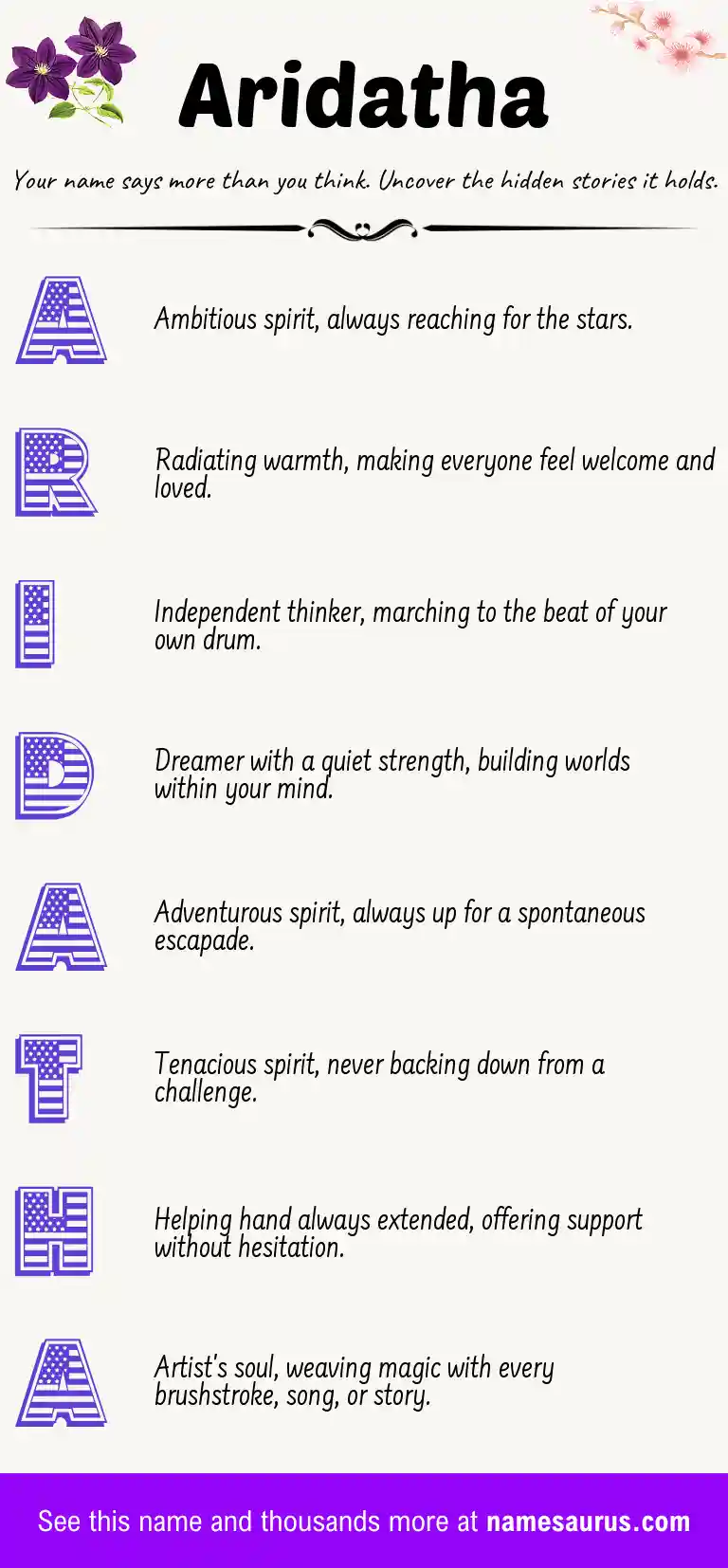 Acrostic poem about Aridatha.