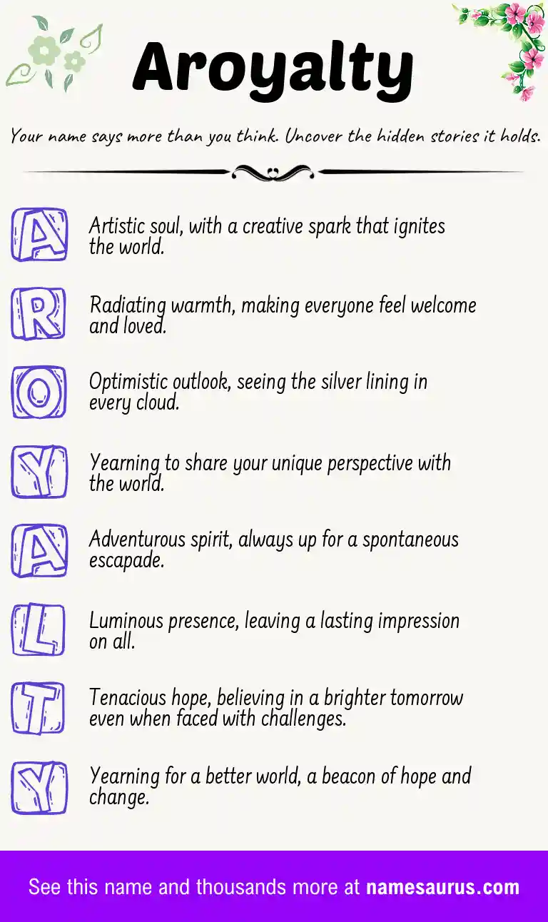 Acrostic poem about Aroyalty.
