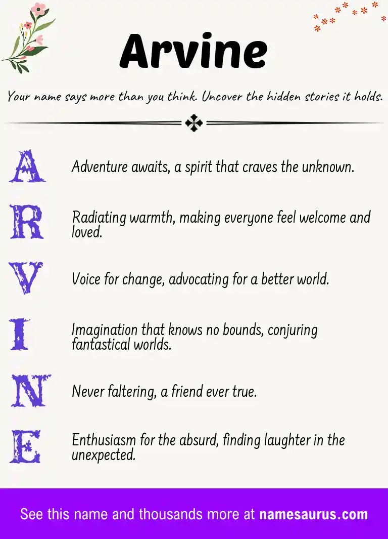Acrostic poem about Arvine.