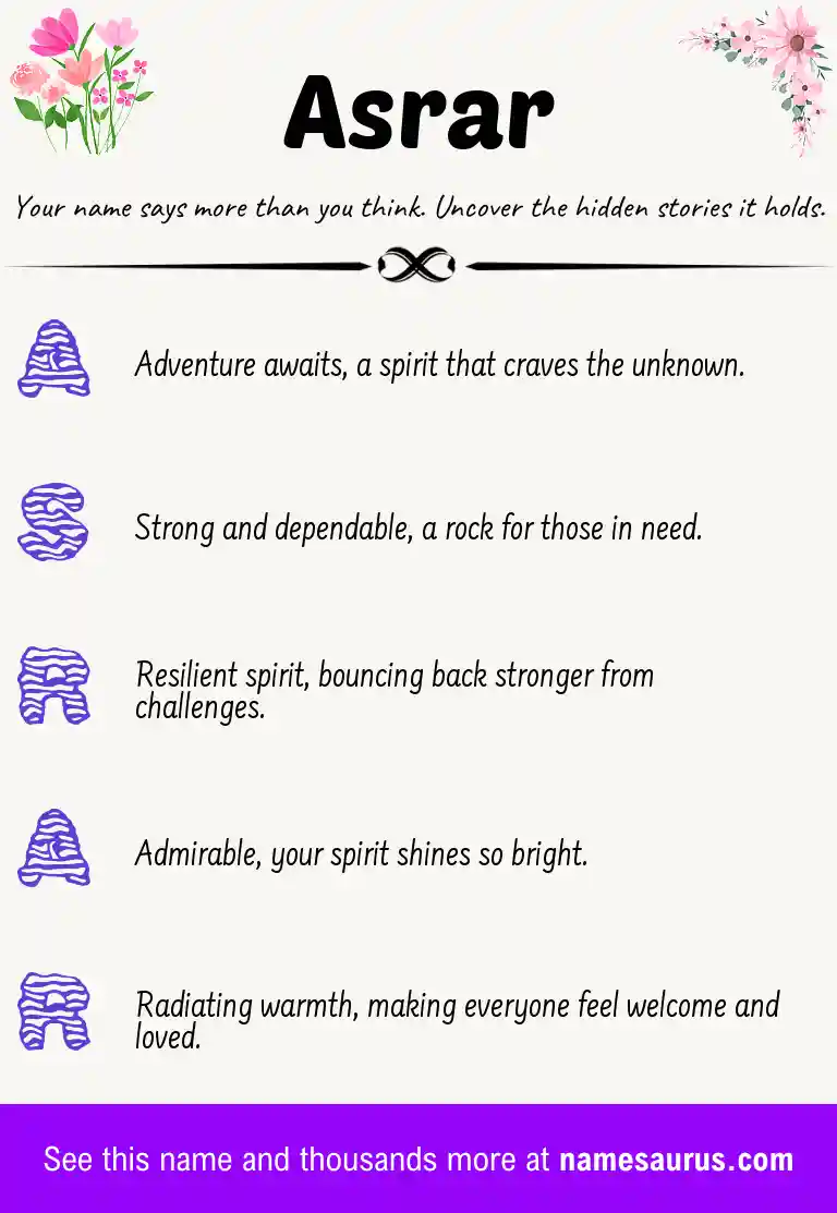 Acrostic poem about Asrar.