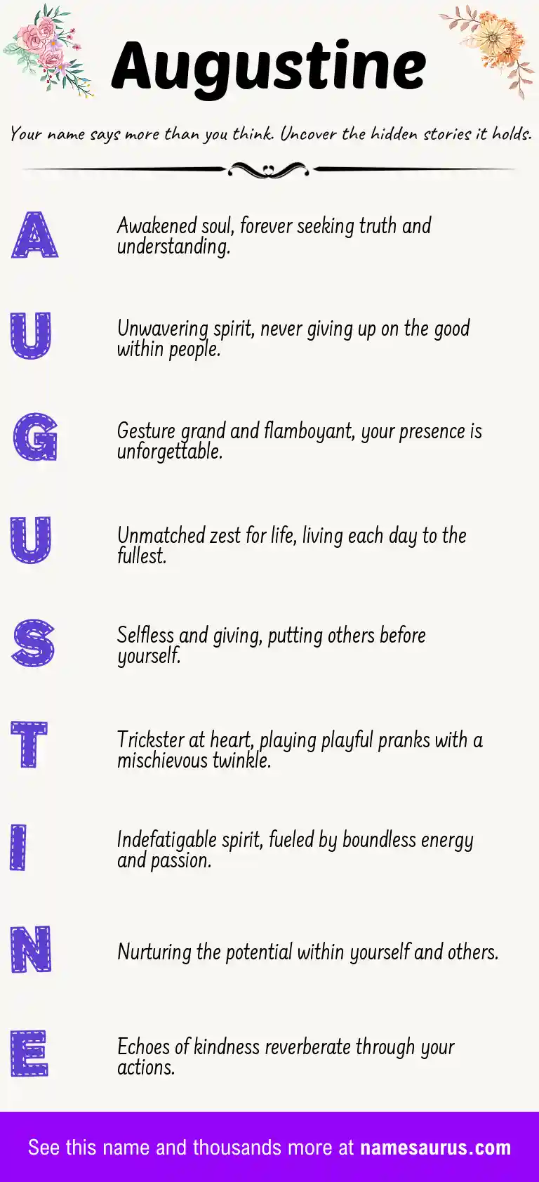 Acrostic poem about Augustine.