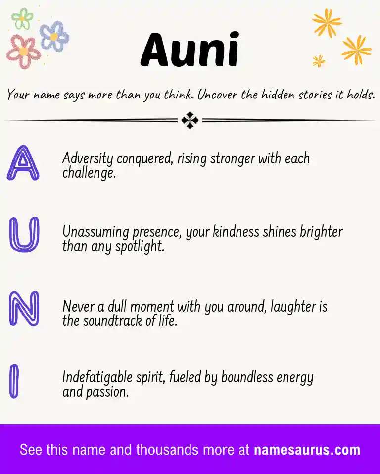 Acrostic poem about Auni.
