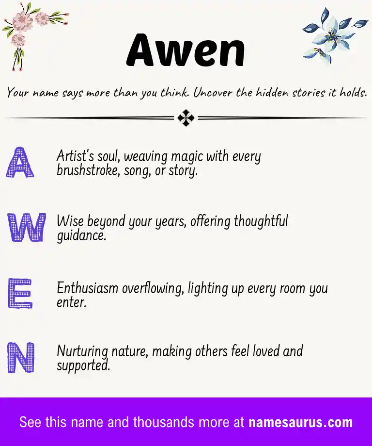 Acrostic poem about Awen.