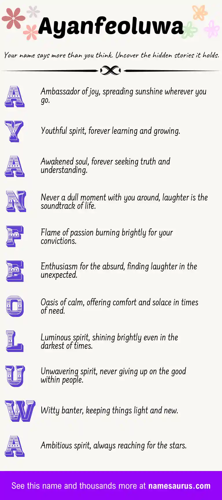 Acrostic poem about Ayanfeoluwa.