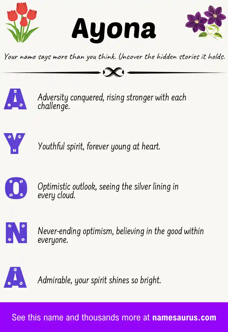 Acrostic poem about Ayona.